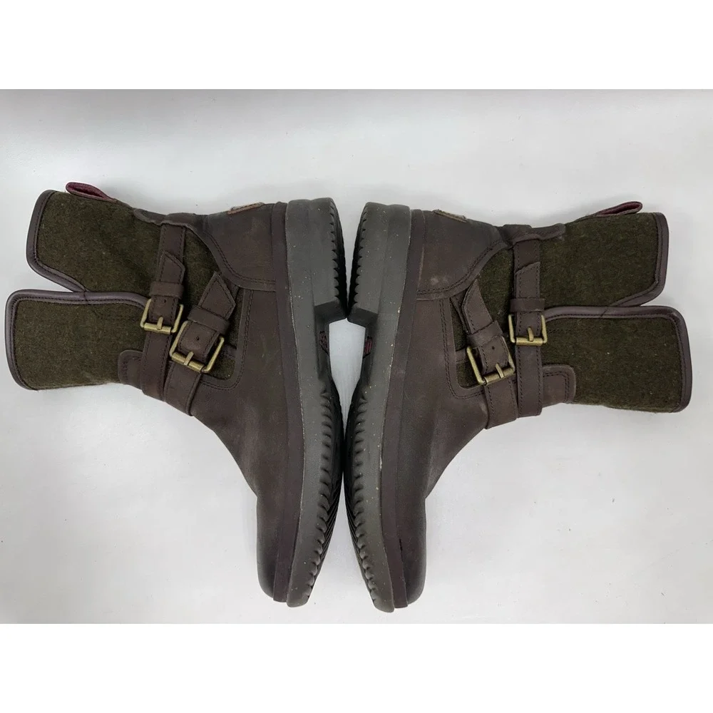 UGG Simmens Waterproof Leather Wool Moto Boots Brown Green Plaid Size 6.5-7